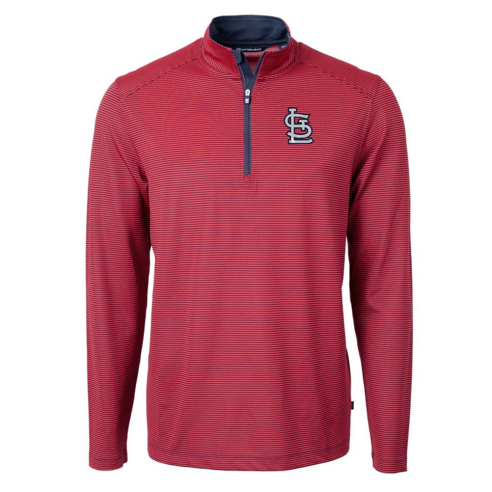 St. Louis Cardinals Cutter & Buck Virtue Eco Pique Micro Stripe Recycled Quarter-Zip Pullover Top Red/Navy