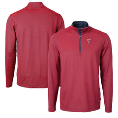 Texas Rangers Cutter & Buck Virtue Eco Pique Micro Stripe Recycled Quarter-Zip Pullover Top Red/Navy
