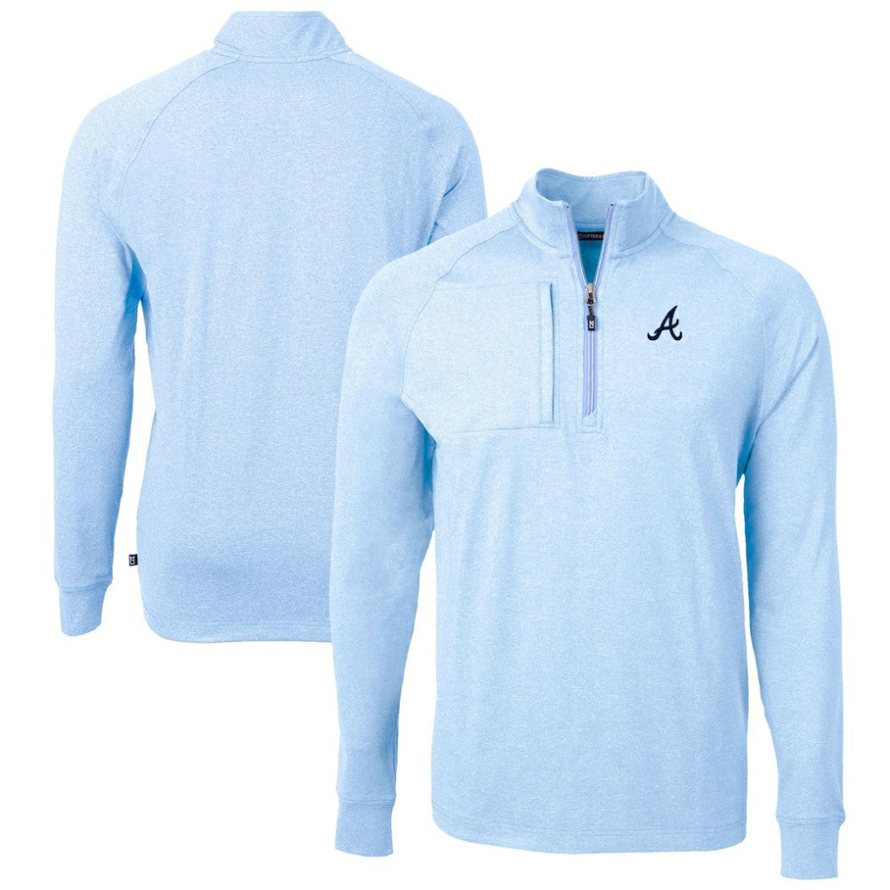 Atlanta Braves Cutter & Buck Adapt Eco Knit Stretch Recycled Quarter-Zip Pullover Top Heather Light Blue