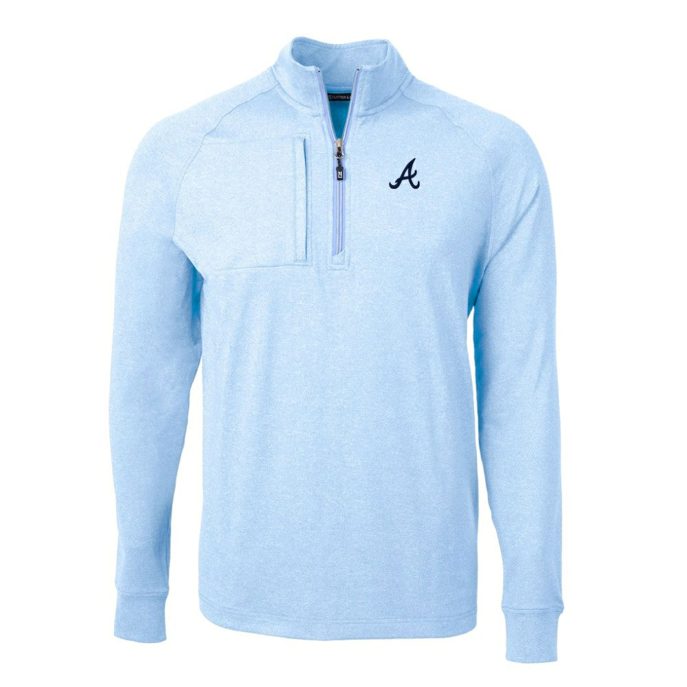 Atlanta Braves Cutter & Buck Adapt Eco Knit Stretch Recycled Quarter-Zip Pullover Top Heather Light Blue