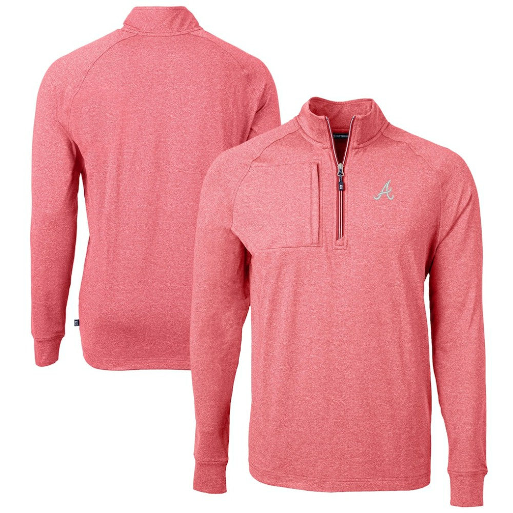 Atlanta Braves Cutter & Buck Adapt Eco Knit Stretch Recycled Quarter-Zip Pullover Top Heather Red