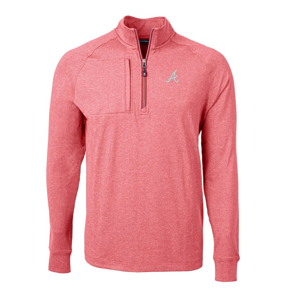 Atlanta Braves Cutter & Buck Adapt Eco Knit Stretch Recycled Quarter-Zip Pullover Top Heather Red