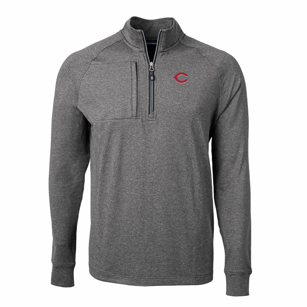 Cincinnati Reds Cutter & Buck Adapt Eco Knit Stretch Recycled Quarter-Zip Pullover Top Heather Black