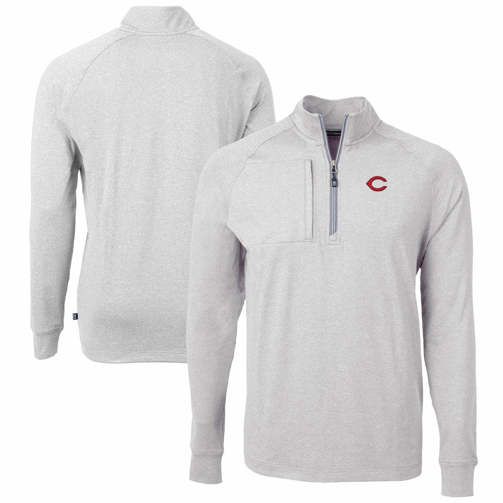 Cincinnati Reds Cutter & Buck Adapt Eco Knit Stretch Recycled Quarter-Zip Pullover Top Heather Gray