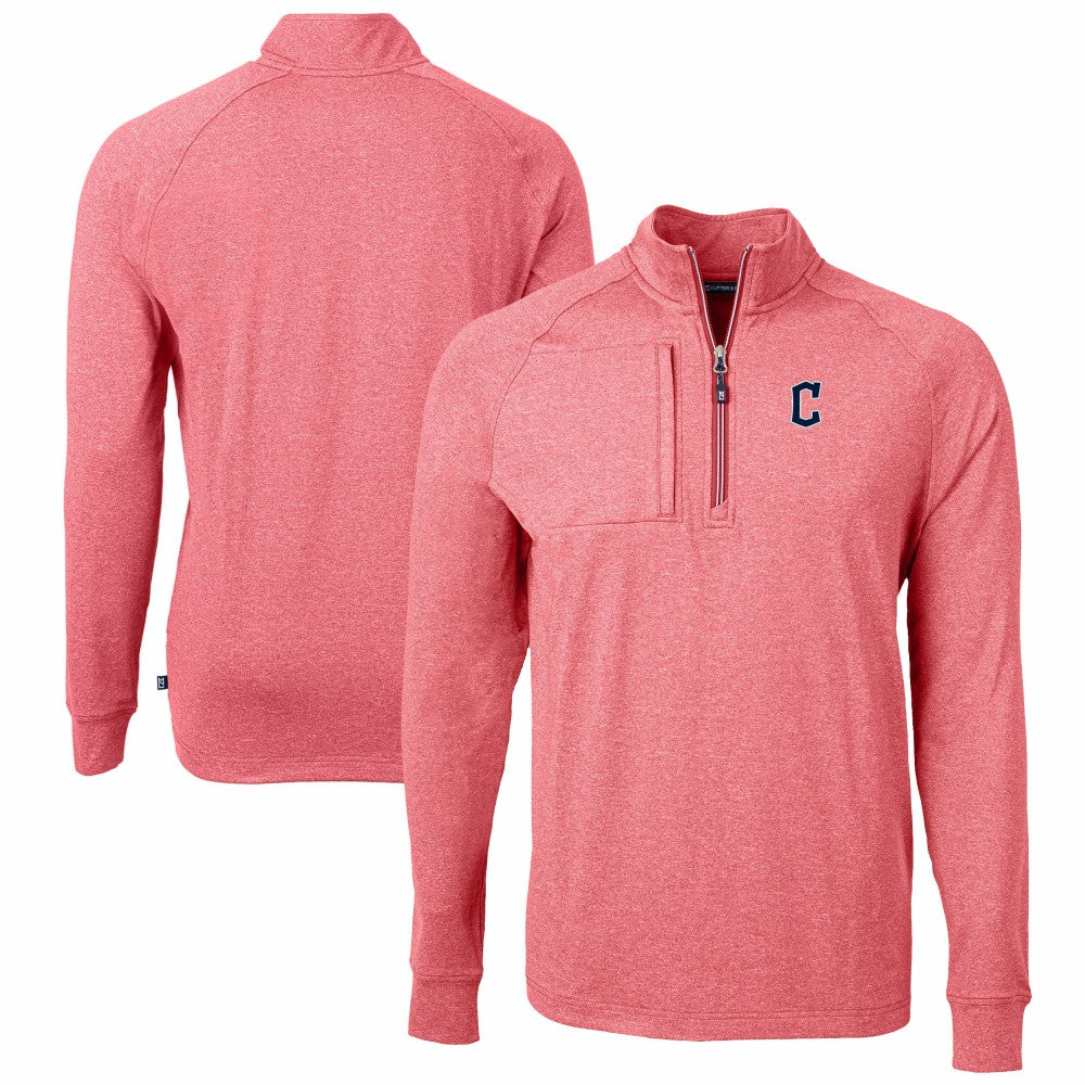 Cleveland Guardians Cutter & Buck Adapt Eco Knit Stretch Recycled Quarter-Zip Pullover Top Heather Red