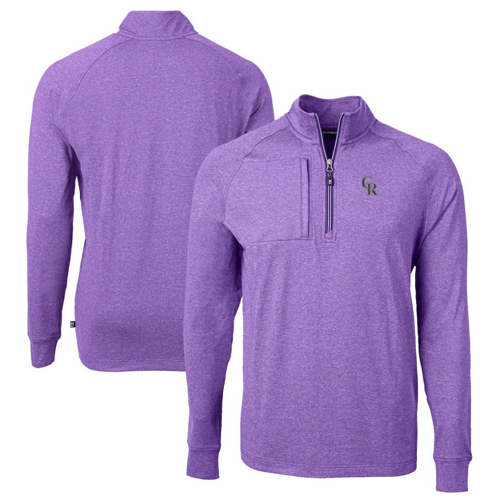 Colorado Rockies Cutter & Buck Adapt Eco Knit Stretch Recycled Quarter-Zip Pullover Top Heather Purple