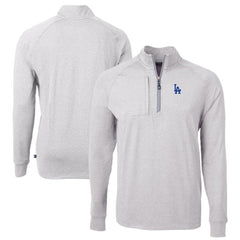 Los Angeles Dodgers Cutter & Buck Adapt Eco Knit Stretch Recycled Quarter-Zip Pullover Top Heather Gray