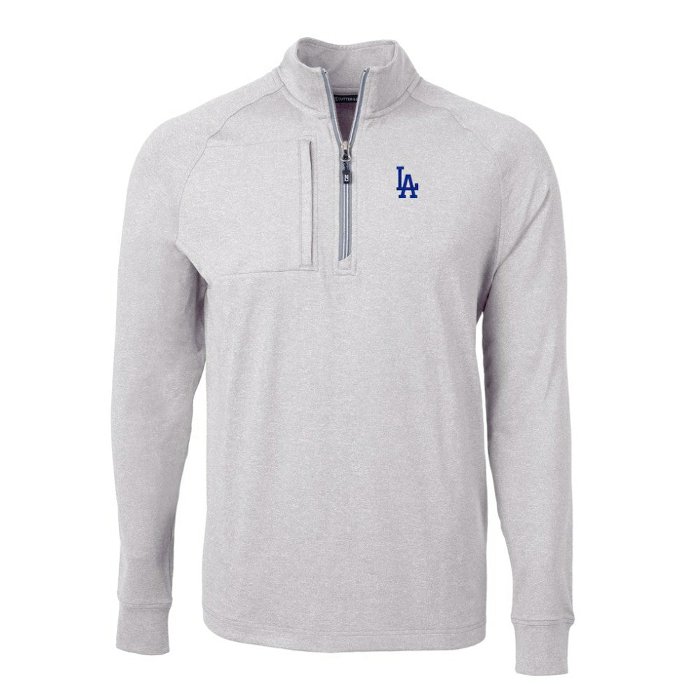 Los Angeles Dodgers Cutter & Buck Adapt Eco Knit Stretch Recycled Quarter-Zip Pullover Top Heather Gray