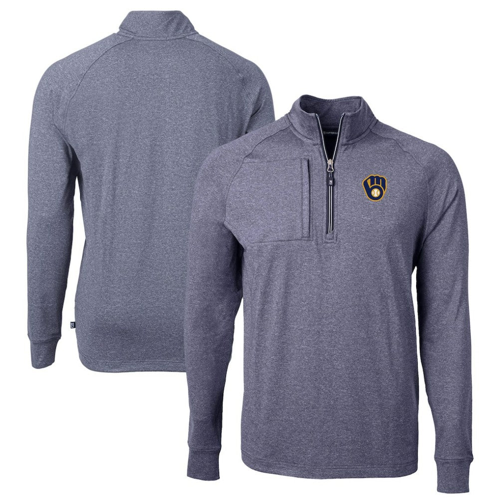 Milwaukee Brewers Cutter & Buck Adapt Eco Knit Stretch Recycled Quarter-Zip Pullover Top Heather Navy