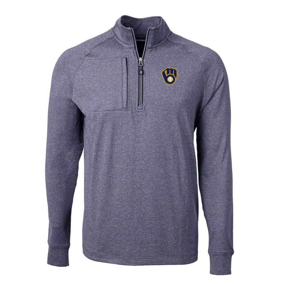 Milwaukee Brewers Cutter & Buck Adapt Eco Knit Stretch Recycled Quarter-Zip Pullover Top Heather Navy