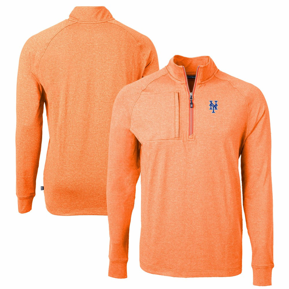 New York Mets Cutter & Buck Adapt Eco Knit Stretch Recycled Quarter-Zip Pullover Top Heather Orange