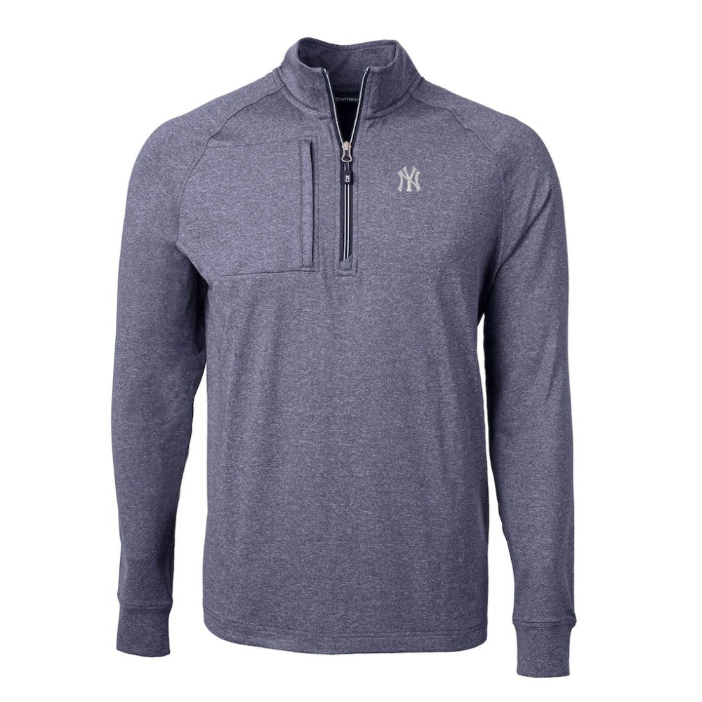 New York Yankees Cutter & Buck Adapt Eco Knit Stretch Recycled Quarter-Zip Pullover Top Heather Navy