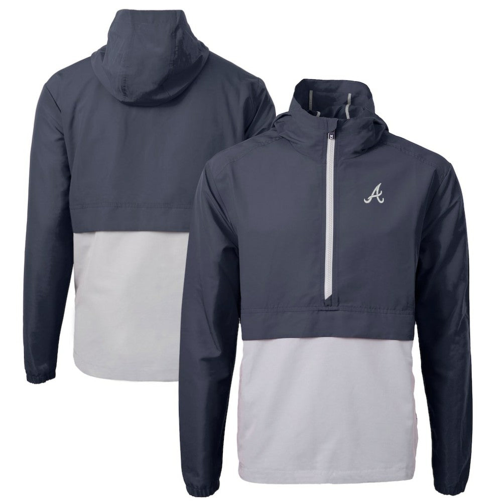 Atlanta Braves Cutter & Buck Charter Eco Recycled Half-Zip Anorak Jacket Navy/Gray