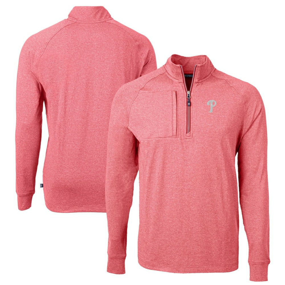 Philadelphia Phillies Cutter & Buck Adapt Eco Knit Stretch Recycled Quarter-Zip Pullover Top Heather Red