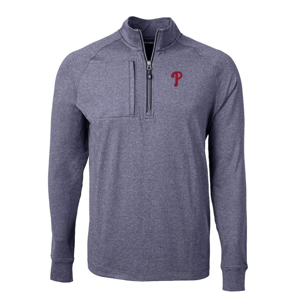 Philadelphia Phillies Cutter & Buck Adapt Eco Knit Stretch Recycled Quarter-Zip Pullover Top Heather Navy