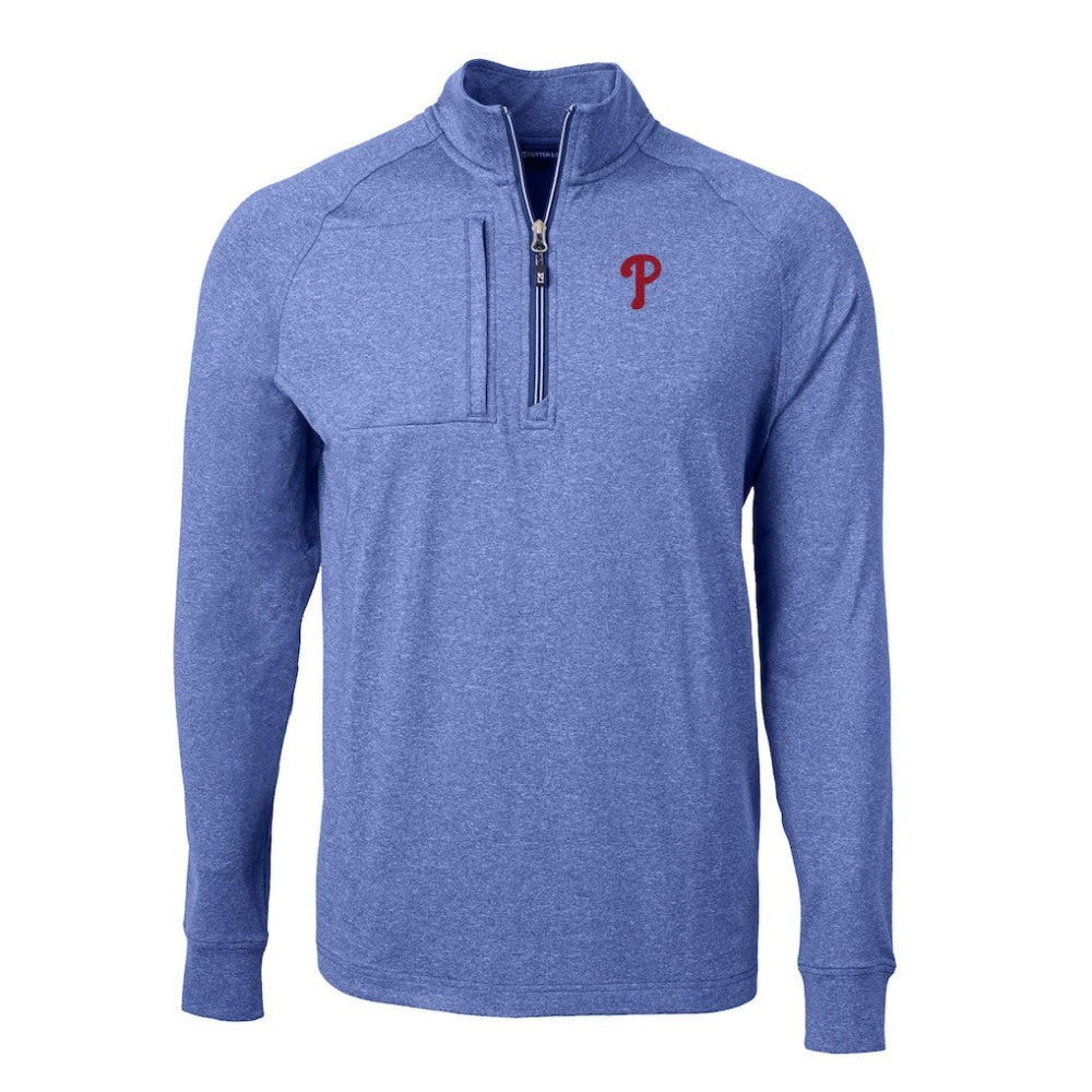 Philadelphia Phillies Cutter & Buck Adapt Eco Knit Stretch Recycled Quarter-Zip Pullover Top Heather Royal