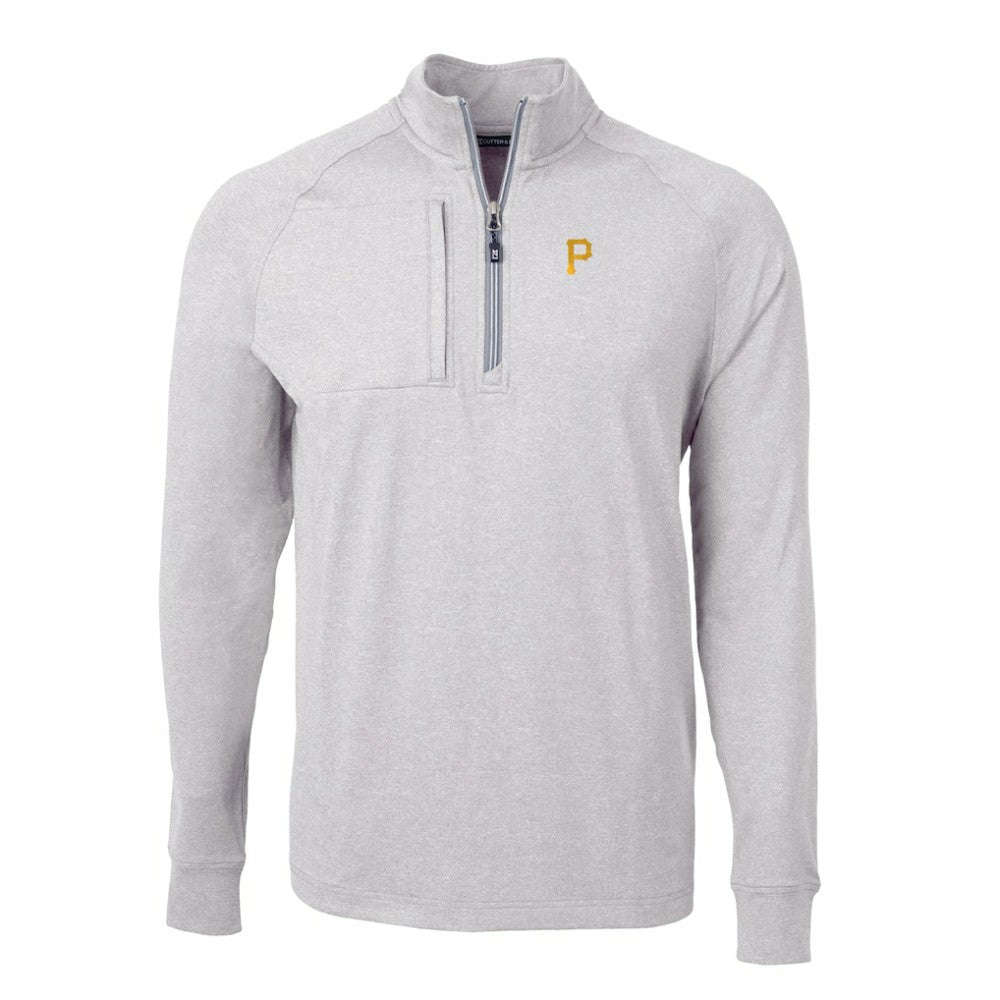 Pittsburgh Pirates Cutter & Buck Adapt Eco Knit Stretch Recycled Quarter-Zip Pullover Top Heather Gray