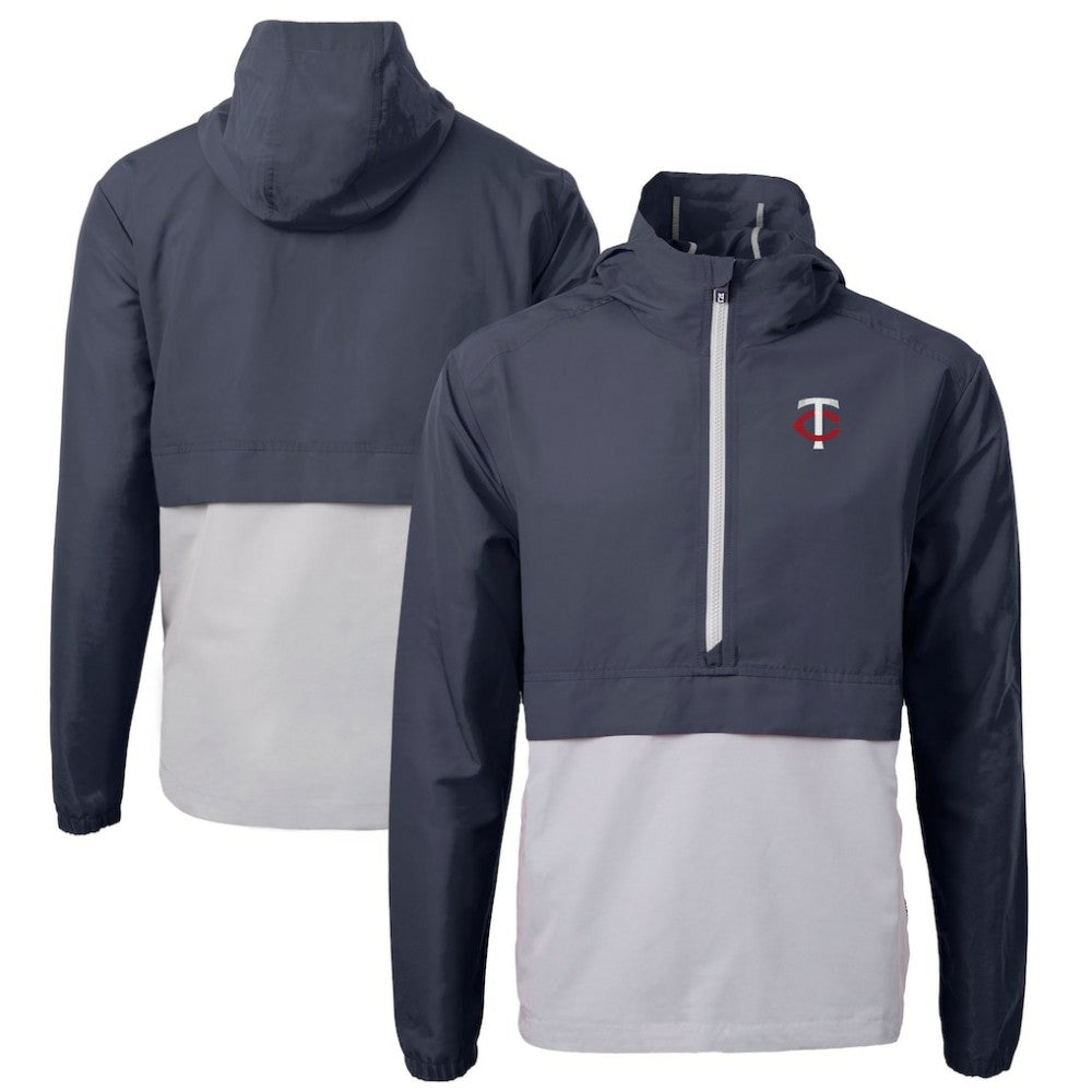 Minnesota Twins Cutter & Buck Charter Eco Recycled Half-Zip Anorak Jacket Navy/Gray