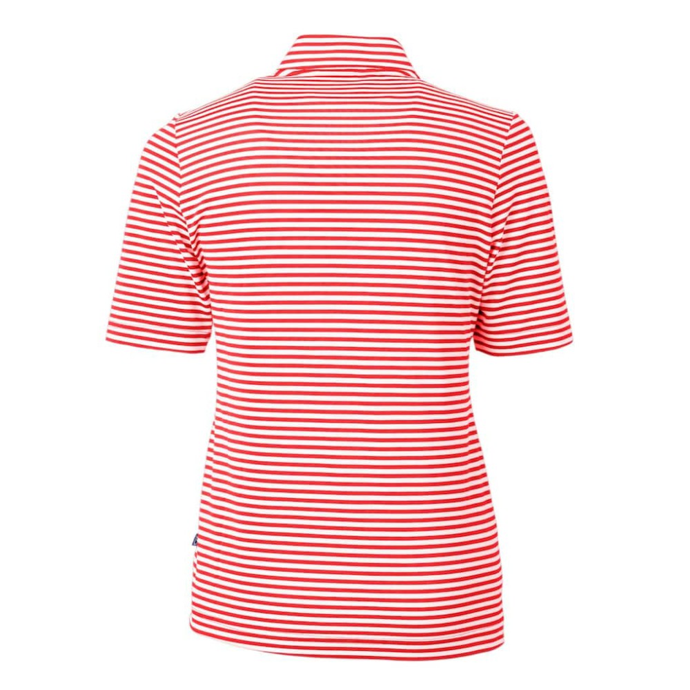 Atlanta Braves Cutter & Buck Women's Virtue Eco Pique Stripe Recycled Quarter-Zip Pullover Top Red
