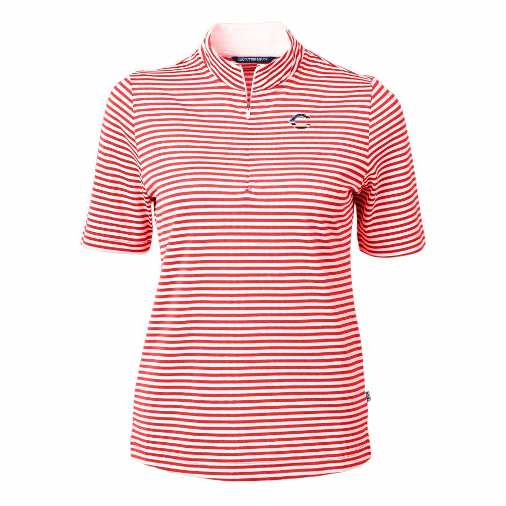 Cincinnati Reds Cutter & Buck Women's Virtue Eco Pique Stripe Recycled Quarter-Zip Pullover Top Red