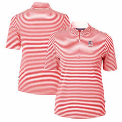 Detroit Tigers Cutter & Buck Women's Virtue Eco Pique Stripe Recycled Quarter-Zip Pullover Top Red