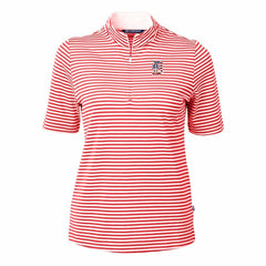 Detroit Tigers Cutter & Buck Women's Virtue Eco Pique Stripe Recycled Quarter-Zip Pullover Top Red