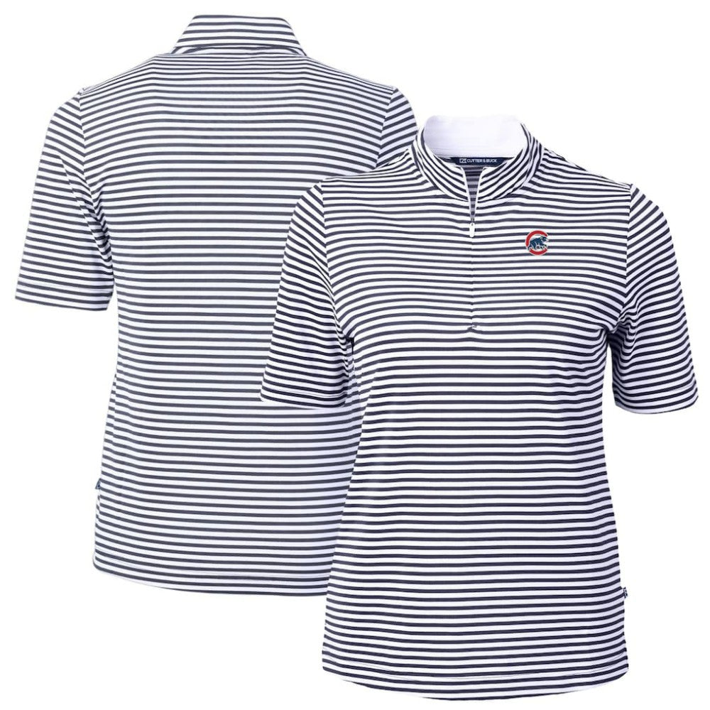 Chicago Cubs Cutter & Buck Women's Virtue Eco Pique Stripe Top Navy