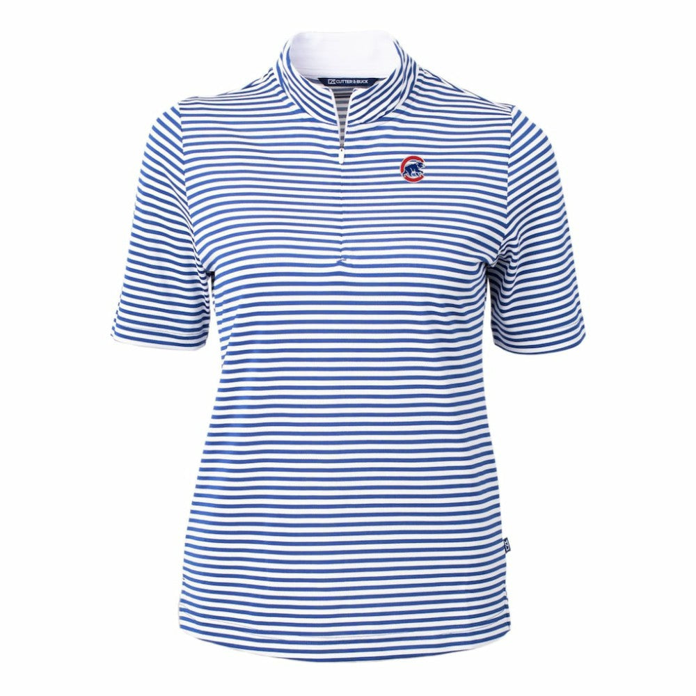 Chicago Cubs Cutter & Buck Women's Virtue Eco Pique Stripe Top Blue