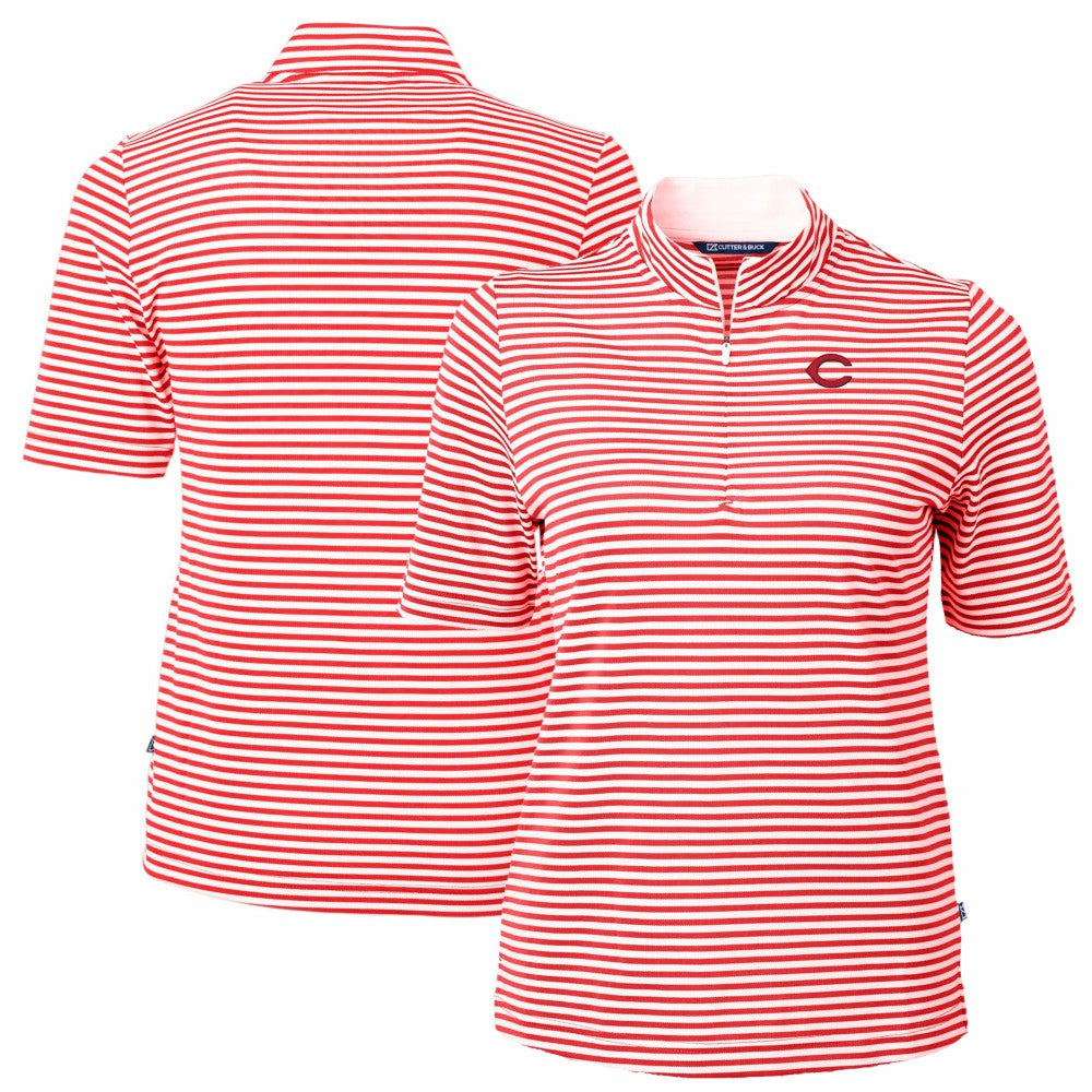 Cincinnati Reds Cutter & Buck Women's Virtue Eco Pique Stripe Top Red