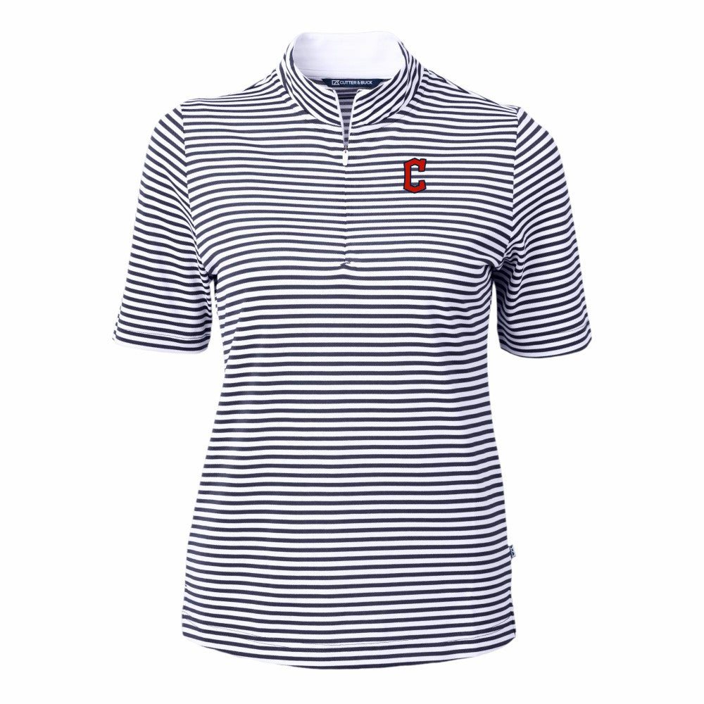 Cleveland Guardians Cutter & Buck Women's Virtue Eco Pique Stripe Top Navy