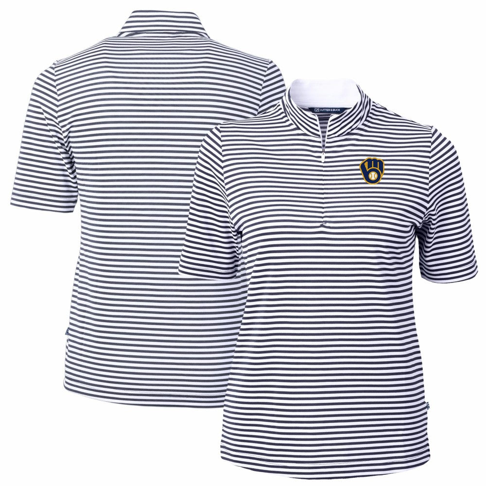 Milwaukee Brewers Cutter & Buck Women's Virtue Eco Pique Stripe Top Navy