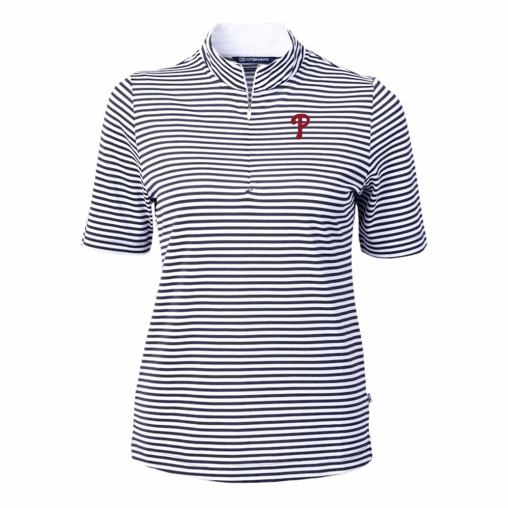 Philadelphia Phillies Cutter & Buck Women's Virtue Eco Pique Stripe Top Navy