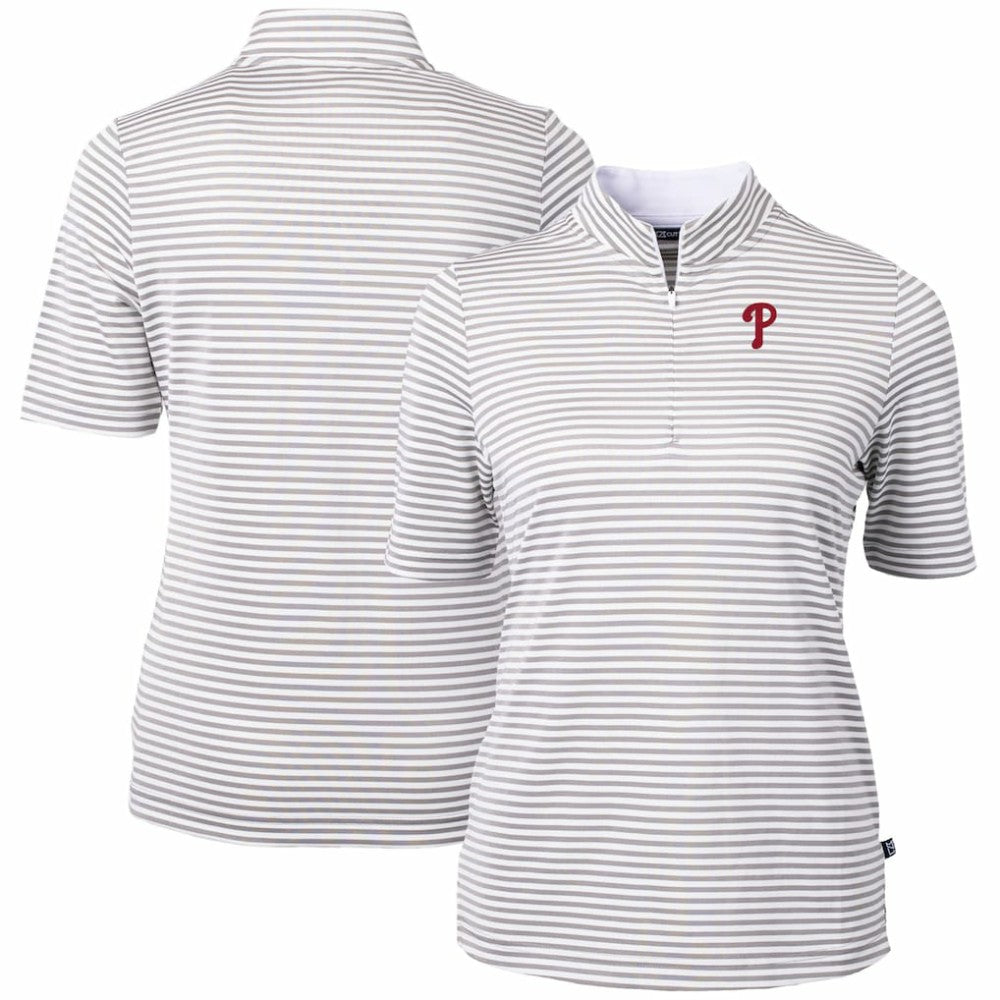 Philadelphia Phillies Cutter & Buck Women's Virtue Eco Pique Stripe Top Gray