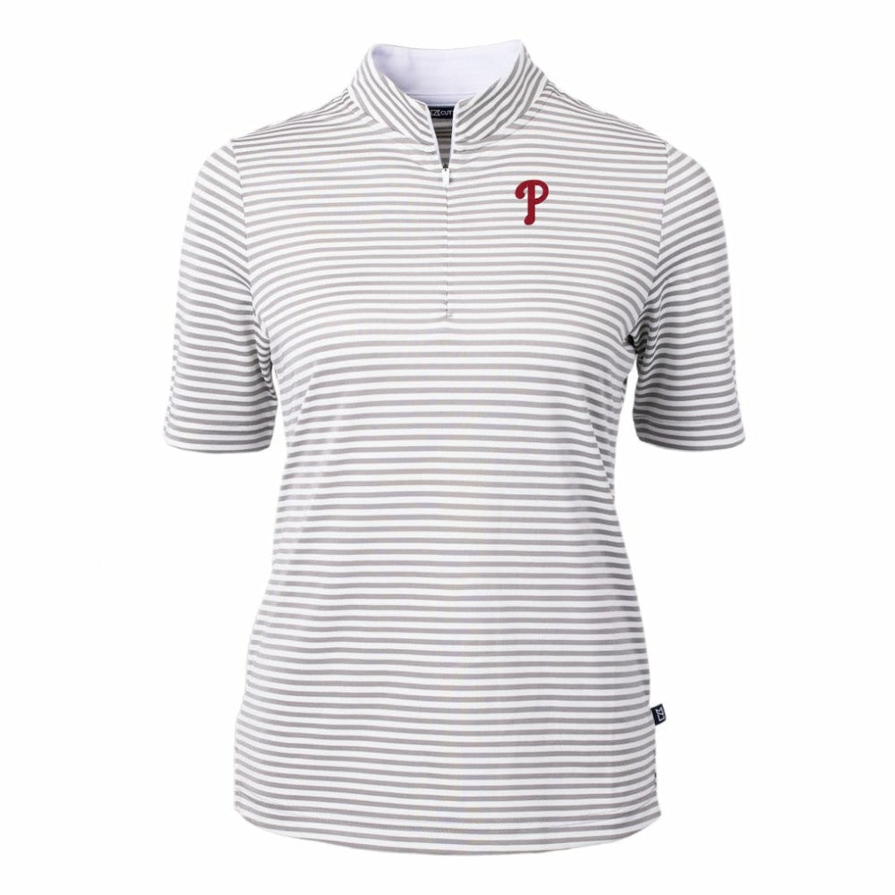 Philadelphia Phillies Cutter & Buck Women's Virtue Eco Pique Stripe Top Gray