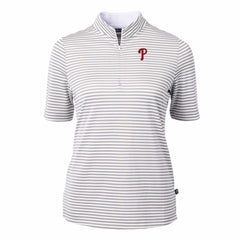 Philadelphia Phillies Cutter & Buck Women's Virtue Eco Pique Stripe Top Gray