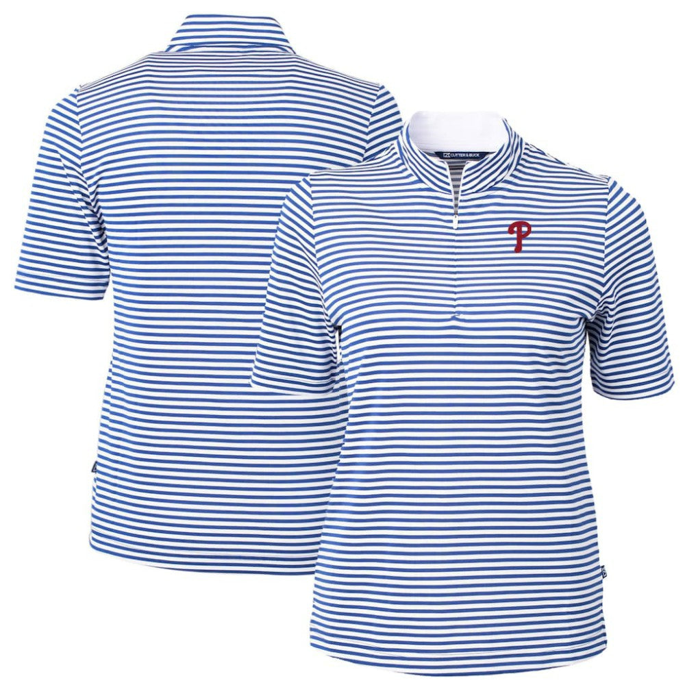 Philadelphia Phillies Cutter & Buck Women's Virtue Eco Pique Stripe Top Blue