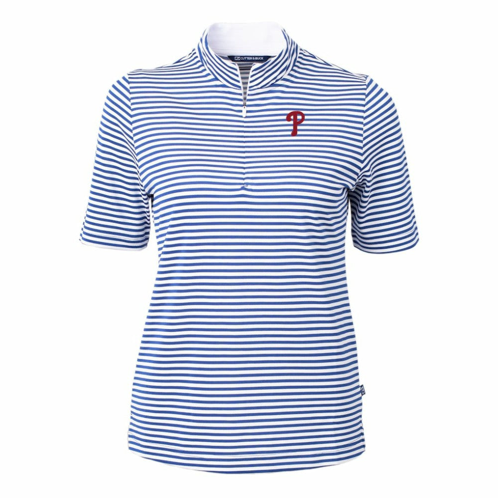 Philadelphia Phillies Cutter & Buck Women's Virtue Eco Pique Stripe Top Blue