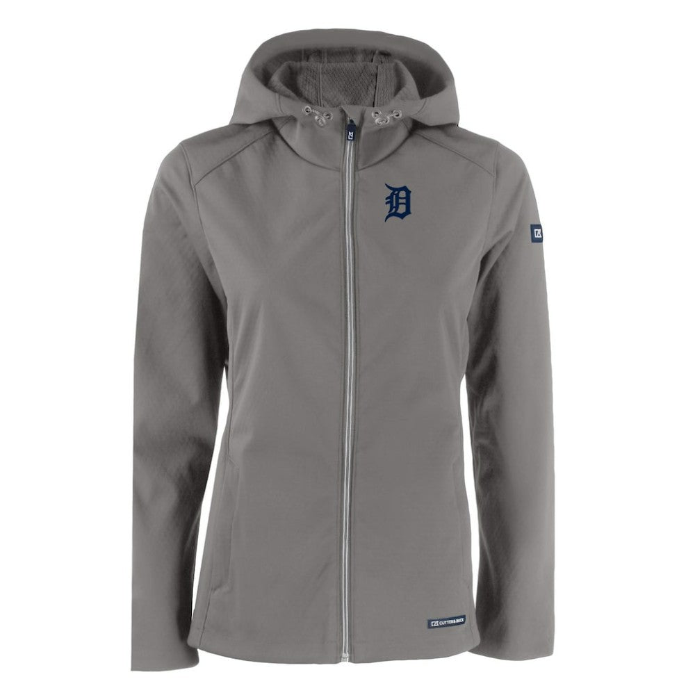 Detroit Tigers Cutter & Buck Women's Evoke Eco Softshell Recycled Full-Zip Jacket Gray
