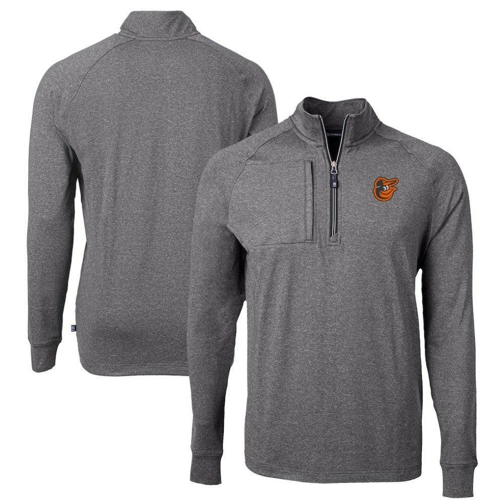 Baltimore Orioles Cutter & Buck Big & Tall Adapt Eco Knit Stretch Recycled Quarter-Zip Pullover Top Heather Black