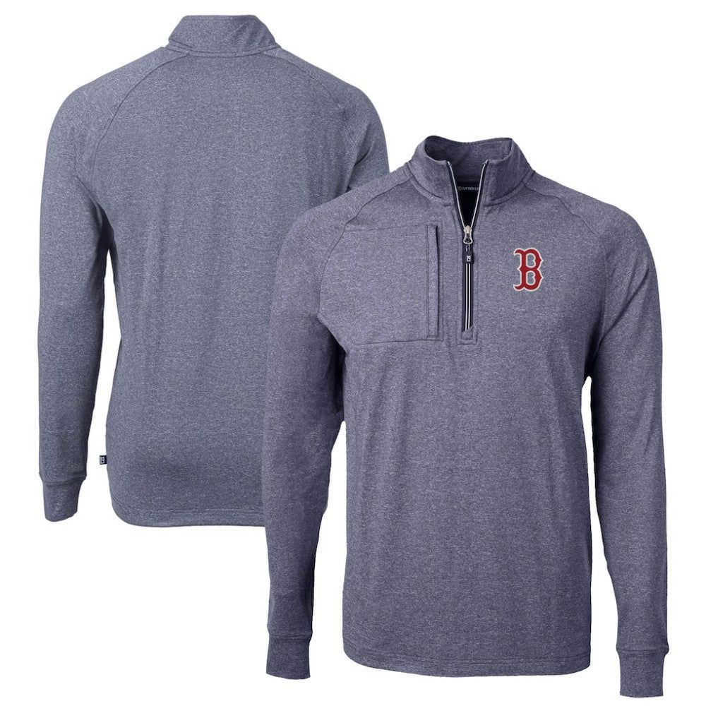 Boston Red Sox Cutter & Buck Big & Tall Adapt Eco Knit Stretch Recycled Quarter-Zip Pullover Top Heather Navy