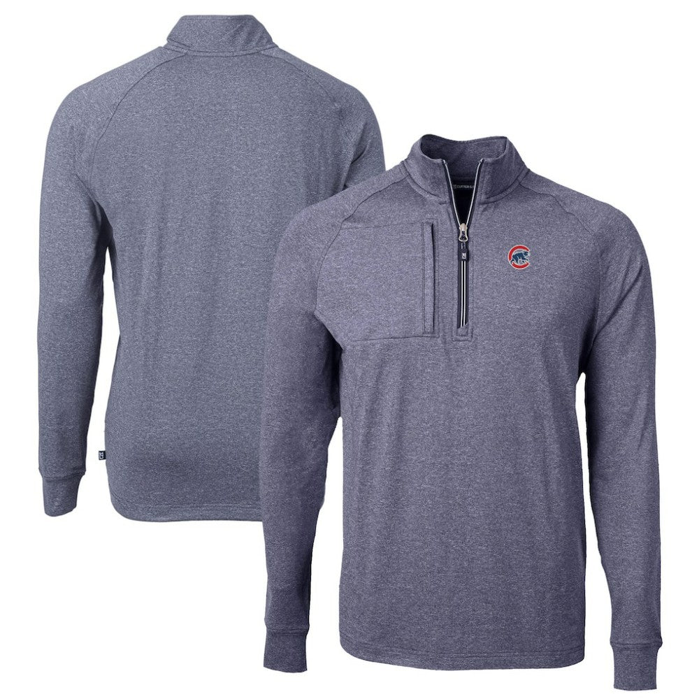 Chicago Cubs Cutter & Buck Big & Tall Adapt Eco Knit Stretch Recycled Quarter-Zip Pullover Top Heather Navy