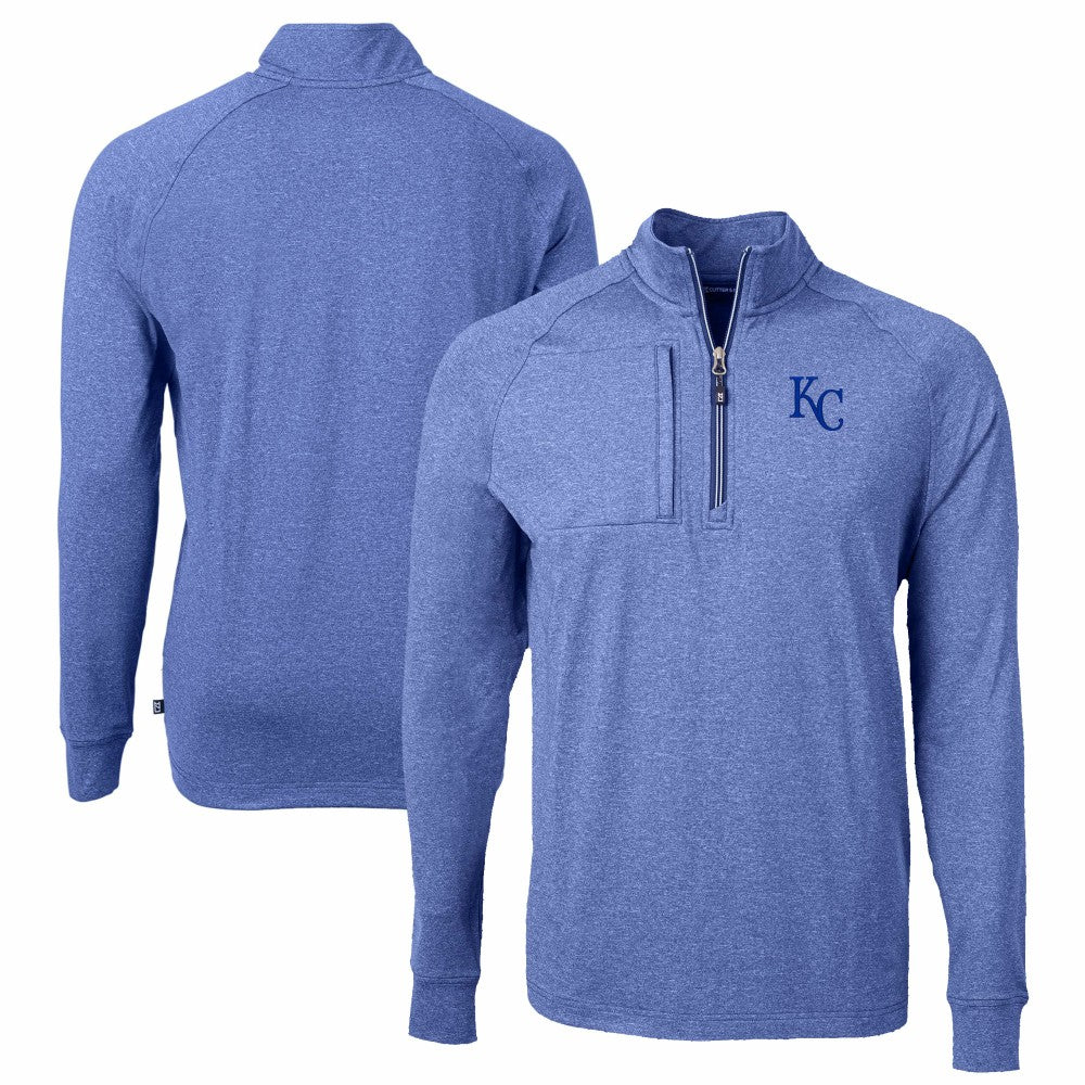 Kansas City Royals Cutter & Buck Big & Tall Adapt Eco Knit Stretch Recycled Quarter-Zip Pullover Top Heather Royal