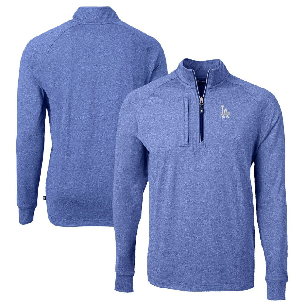 Los Angeles Dodgers Cutter & Buck Big & Tall Adapt Eco Knit Stretch Recycled Quarter-Zip Pullover Top Heather Royal