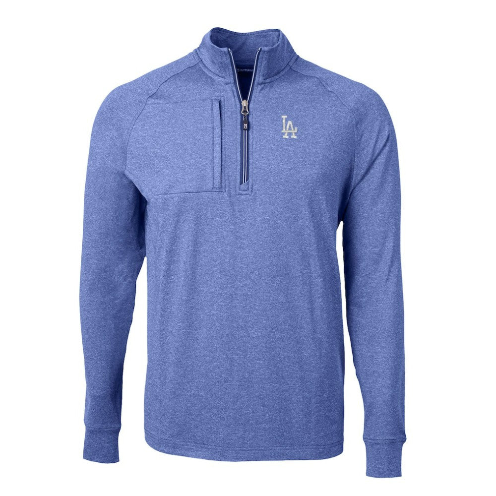 Los Angeles Dodgers Cutter & Buck Big & Tall Adapt Eco Knit Stretch Recycled Quarter-Zip Pullover Top Heather Royal