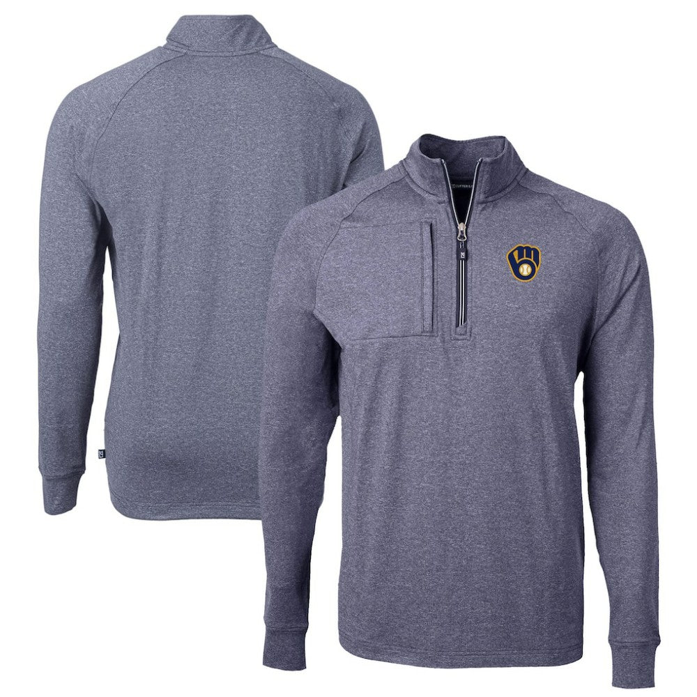 Milwaukee Brewers Cutter & Buck Big & Tall Adapt Eco Knit Stretch Recycled Quarter-Zip Pullover Top Heather Navy