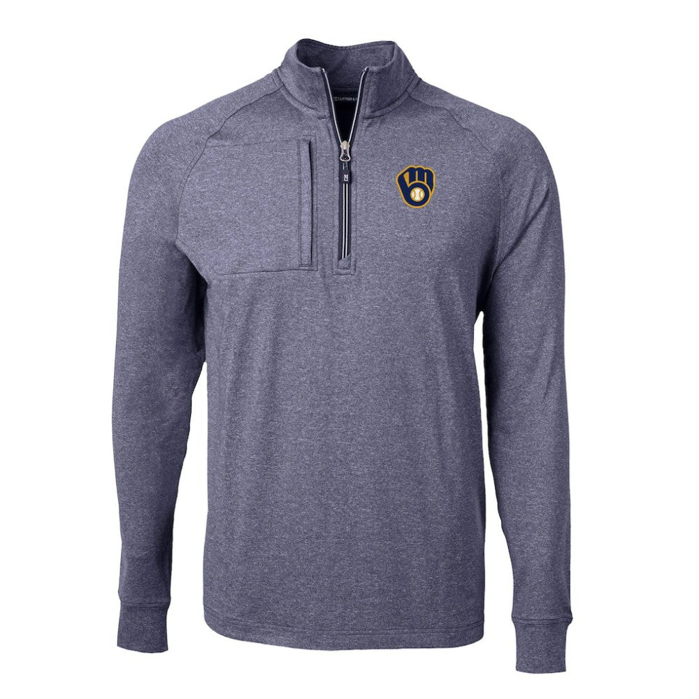 Milwaukee Brewers Cutter & Buck Big & Tall Adapt Eco Knit Stretch Recycled Quarter-Zip Pullover Top Heather Navy