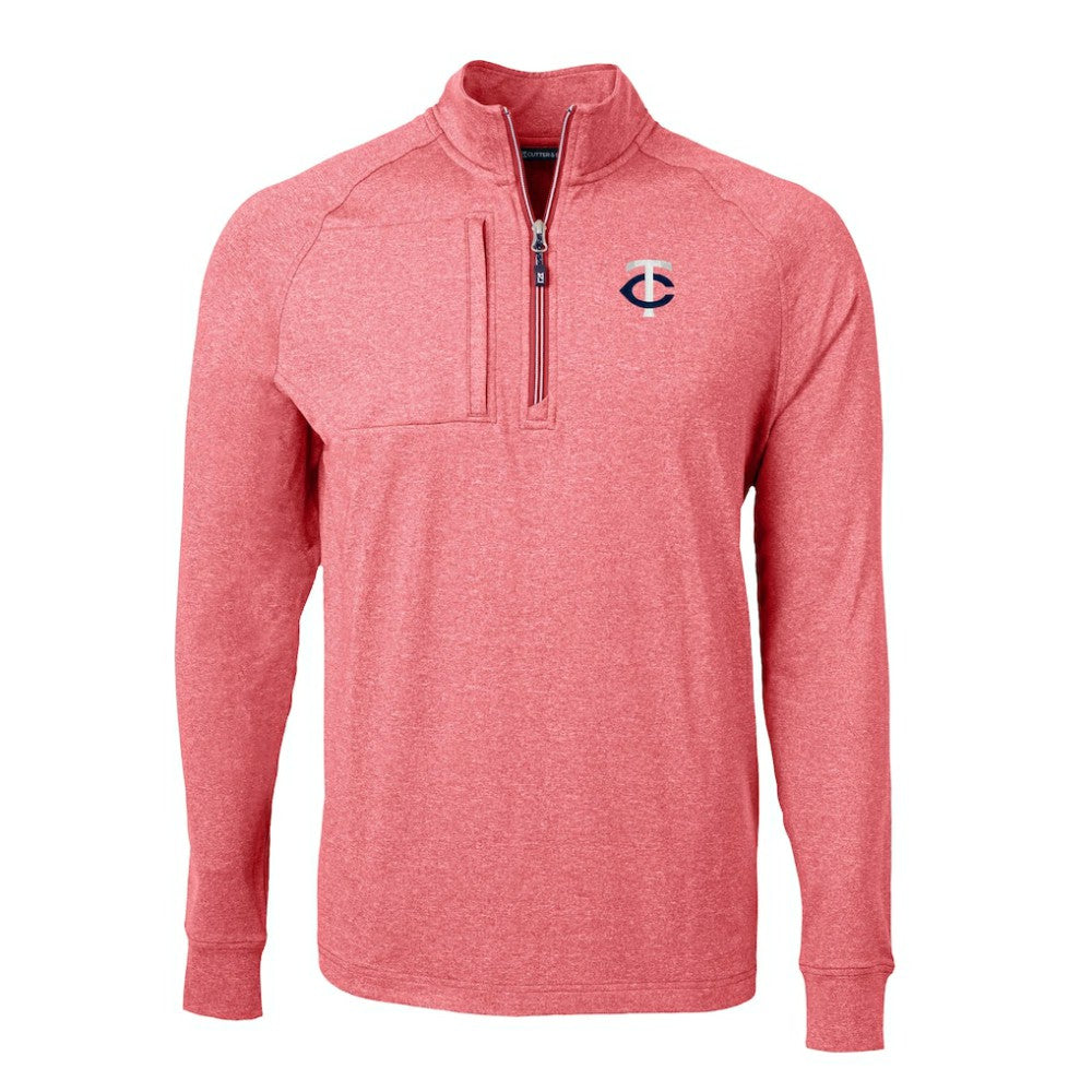 Minnesota Twins Cutter & Buck Big & Tall Adapt Eco Knit Stretch Recycled Quarter-Zip Pullover Top Heather Red