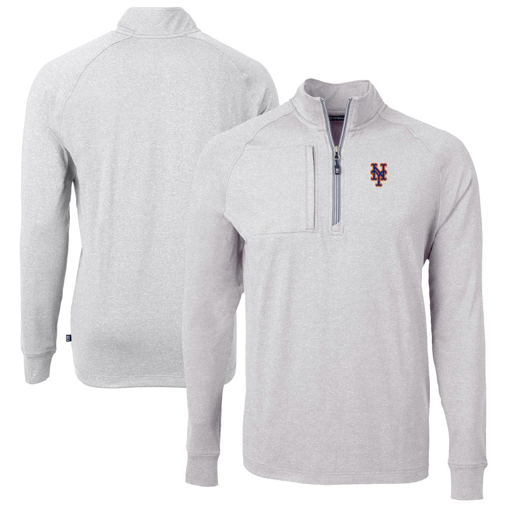 New York Mets Cutter & Buck Big & Tall Adapt Eco Knit Stretch Recycled Quarter-Zip Pullover Top Heather Gray