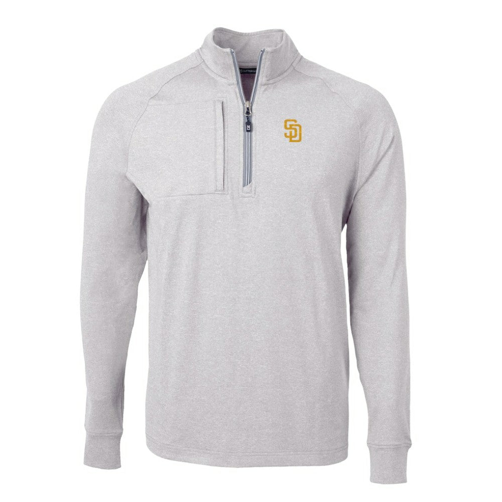 San Diego Padres Cutter & Buck Big & Tall Adapt Eco Knit Stretch Recycled Quarter-Zip Pullover Top Heather Gray