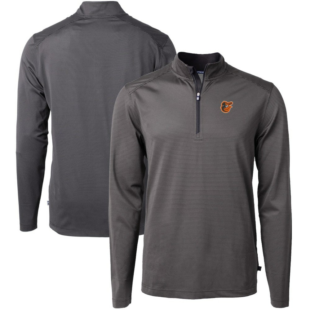 Baltimore Orioles Cutter & Buck Virtue Eco Pique Micro Stripe Big & Tall Recycled Quarter-Zip Pullover Top Black/Gray